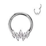 High Quality Precision 5 Marquise CZ Hinged Segment Ring Daith Septum