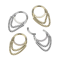 High Quality Precision Pave Opals or CZs & Chain Hinged Segment Ring