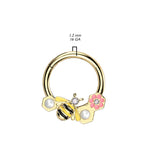 Bee & Flower & Pearl Hinged Hoop Segment Rings  Nose Septum Ear Cartilage