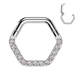 Prong Set CZ Hinged Hexagon Segment Rings Nose Septum Ear Cartilage