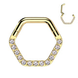 Prong Set CZ Hinged Hexagon Segment Rings Nose Septum Ear Cartilage