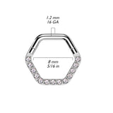 Prong Set CZ Hinged Hexagon Segment Rings Nose Septum Ear Cartilage