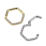 Prong Set CZ Hinged Hexagon Segment Rings Nose Septum Ear Cartilage