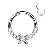 CZ Center Hinged Segment Hoop Ring for Nose Ear Lobe Helix