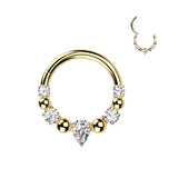 316L Hinged Segment Hoop Ring With Teardrop CZ for Nose Daith Helix