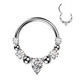 316L Hinged Segment Hoop Ring With Teardrop CZ for Nose Daith Helix