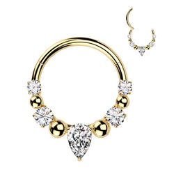 316L Hinged Segment Hoop Ring With Teardrop CZ for Nose Daith Helix