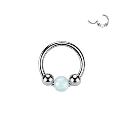Opal Ball Hinged Segment Hoop Ring for Nose Ear Lobe Tragus Helix