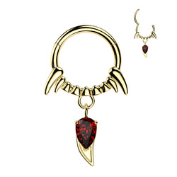 Surgical Steel Vampire Fangs & CZ Dangle Hinged Segment Ring Daith Cartlidge