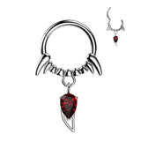 Surgical Steel Vampire Fangs & CZ Dangle Hinged Segment Ring Daith Cartlidge