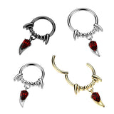 Surgical Steel Vampire Fangs & CZ Dangle Hinged Segment Ring Daith Cartlidge