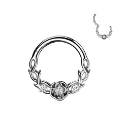 CZ Vine & Rose Hinged Segment Hoop Ring for Nose Ear Lobe Helix
