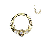 CZ Vine & Rose Hinged Segment Hoop Ring for Nose Ear Lobe Helix