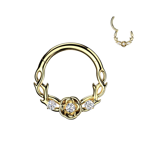 CZ Vine & Rose Hinged Segment Hoop Ring for Nose Ear Lobe Helix