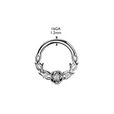 CZ Vine & Rose Hinged Segment Hoop Ring for Nose Ear Lobe Helix