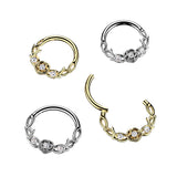 CZ Vine & Rose Hinged Segment Hoop Ring for Nose Ear Lobe Helix