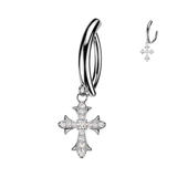 CZ Cross Dangle Hinged Clicker Belly Button Ring