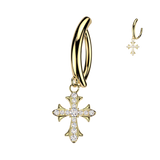 CZ Cross Dangle Hinged Clicker Belly Button Ring