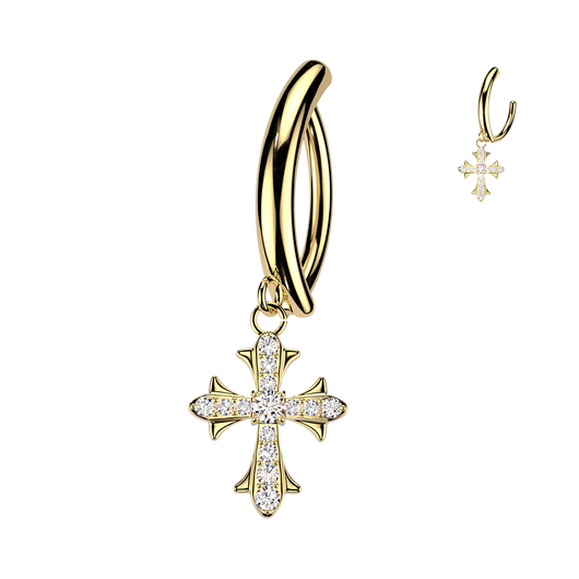 CZ Cross Dangle Hinged Clicker Belly Button Ring