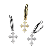 CZ Cross Dangle Hinged Clicker Belly Button Ring