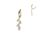 Marquise CZ Leaf Dangle Hinged Belly Button Ring