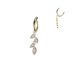Marquise CZ Leaf Dangle Hinged Belly Button Ring