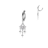 Pave CZ & Stars Dangle Hinged Comfortable Belly Button Ring