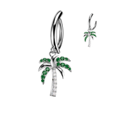 CZ Accented Palm Tree Dangle Hinged Clicker Belly Button Ring