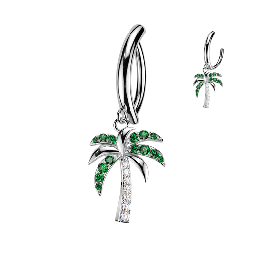 CZ Accented Palm Tree Dangle Hinged Clicker Belly Button Ring