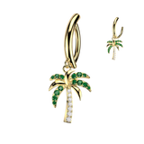 CZ Accented Palm Tree Dangle Hinged Clicker Belly Button Ring