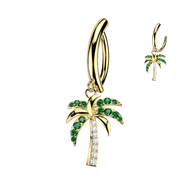 CZ Accented Palm Tree Dangle Hinged Clicker Belly Button Ring