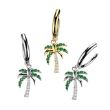 CZ Accented Palm Tree Dangle Hinged Clicker Belly Button Ring