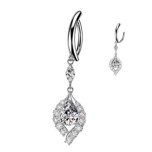 CZ Edge & Teardrop CZ Dangle Hinged Clicker Belly Button Ring