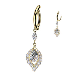 CZ Edge & Teardrop CZ Dangle Hinged Clicker Belly Button Ring