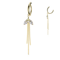 Marquise CZ & Triple Chain Dangle Hinged Clicker Belly Button Ring