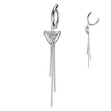 Triangle CZ & Triple Chain Dangle Hinged Clicker Belly Button Ring