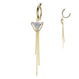 Triangle CZ & Triple Chain Dangle Hinged Clicker Belly Button Ring