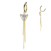 Triangle CZ & Triple Chain Dangle Hinged Clicker Belly Button Ring