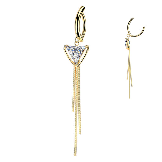 Triangle CZ & Triple Chain Dangle Hinged Clicker Belly Button Ring