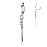 Triple Oval CZ & Chain Dangle Hinged Clicker Belly Button Ring