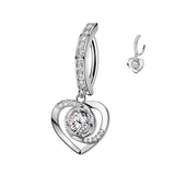CZ Accented Heart Dangle Hinged Clicker Belly Button Ring