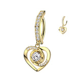 CZ Accented Heart Dangle Hinged Clicker Belly Button Ring