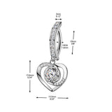 CZ Accented Heart Dangle Hinged Clicker Belly Button Ring
