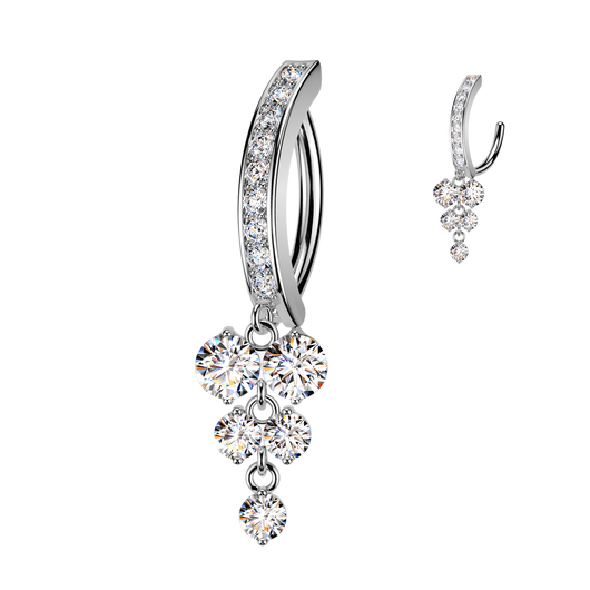 Round CZ Vine Dangle Hinged Clicker Belly Button Ring