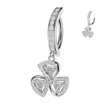 Pave CZ & Leaf Clover Dangle Hinged Comfortable Belly Button Ring