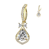Large Pear CZ  Dangle Hinged Clicker Belly Button Ring