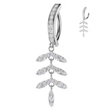 Pave CZ & Leaf Chain Hinged Clicker Belly Button Ring