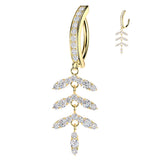 Pave CZ & Leaf Chain Hinged Clicker Belly Button Ring