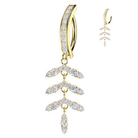 Pave CZ & Leaf Chain Hinged Clicker Belly Button Ring
