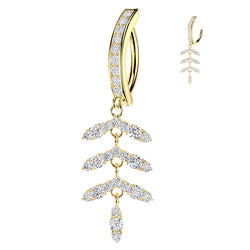 Pave CZ & Leaf Chain Hinged Clicker Belly Button Ring